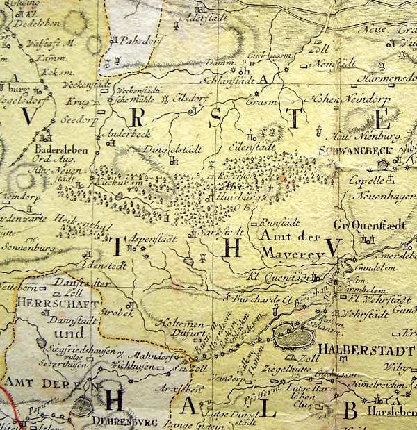 Huy auf der Karte des Frstentums Halberstadt 1750